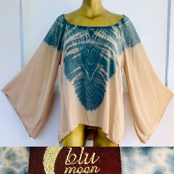 BLU MOON Boho Angel Sleeve CAFTAN Tunic TOP Small - Picture 1 of 16